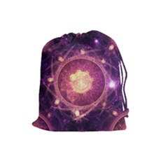 A Gold And Royal Purple Fractal Map Of The Stars Drawstring Pouches (large)  by jayaprime