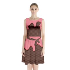 Ice Cream Pink Choholate Plaid Chevron Sleeveless Waist Tie Chiffon Dress by Mariart