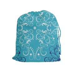 Repeatable Flower Leaf Blue Drawstring Pouches (extra Large) by Mariart