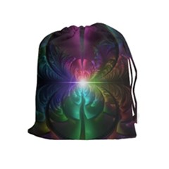 Anodized Rainbow Eyes And Metallic Fractal Flares Drawstring Pouches (extra Large) by jayaprime