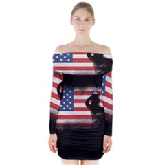 Honor Our Heroes On Memorial Day Long Sleeve Off Shoulder Dress by Catifornia