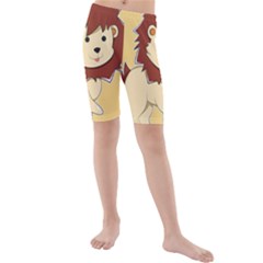 Happy Cartoon Baby Lion Kids  Mid Length Swim Shorts by Catifornia