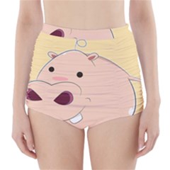 Happy Cartoon Baby Hippo High-waisted Bikini Bottoms by Catifornia