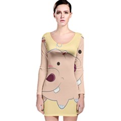 Happy Cartoon Baby Hippo Long Sleeve Velvet Bodycon Dress by Catifornia