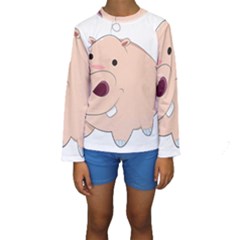 Happy Cartoon Baby Hippo Kids  Long Sleeve Swimwear by Catifornia
