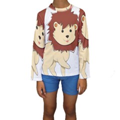 Happy Cartoon Baby Lion Kids  Long Sleeve Swimwear by Catifornia