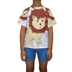 Happy Cartoon Baby Lion Kids  Short Sleeve Swimwear by Catifornia