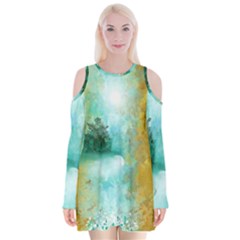 Turquoise River Velvet Long Sleeve Shoulder Cutout Dress by digitaldivadesigns