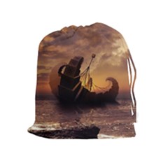 Steampunk Fractalscape, A Ship For All Destinations Drawstring Pouches (extra Large) by jayaprime