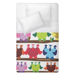 Funny Owls Sitting On A Branch Pattern Postcard Rainbow Duvet Cover (single Size) by Mariart