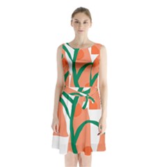 Portraits Plants Carrot Polka Dots Orange Green Sleeveless Waist Tie Chiffon Dress by Mariart