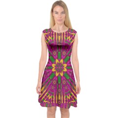 Feather Stars Mandala Pop Art Capsleeve Midi Dress by pepitasart