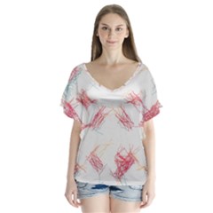 Doodles                     V-neck Flutter Sleeve Top by LalyLauraFLM