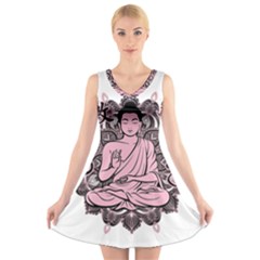 Ornate Buddha V-neck Sleeveless Skater Dress by Valentinaart