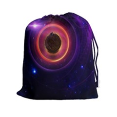 The Little Astronaut On A Tiny Fractal Planet Drawstring Pouches (xxl) by jayaprime