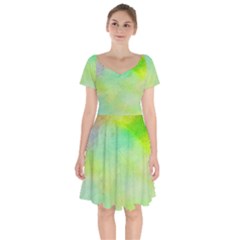 Abstract Yellow Green Oil Short Sleeve Bardot Dress by BangZart