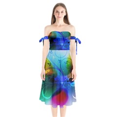 Abstract Color Plants Shoulder Tie Bardot Midi Dress by BangZart