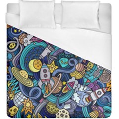 Cartoon Hand Drawn Doodles On The Subject Of Space Style Theme Seamless Pattern Vector Background Duvet Cover (king Size) by BangZart