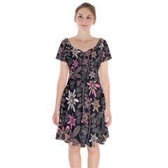 Flower Art Pattern Short Sleeve Bardot Dress by BangZart