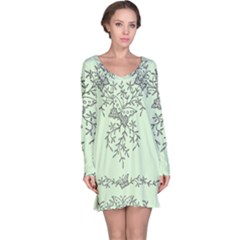 Illustration Of Butterflies And Flowers Ornament On Green Background Long Sleeve Nightdress by BangZart