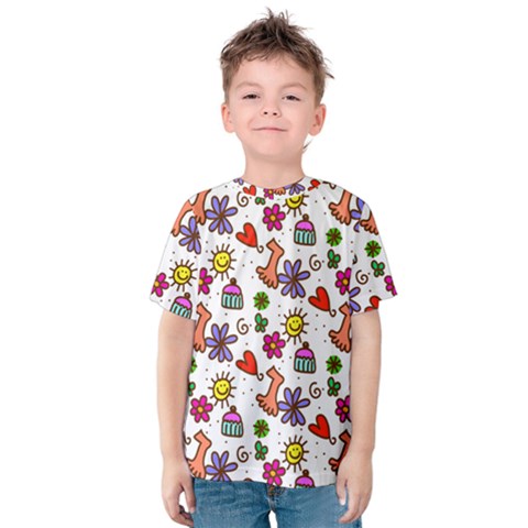 Cute Doodle Wallpaper Pattern Kids  Cotton Tee by BangZart