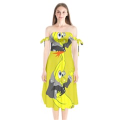 Funny Cartoon Punk Banana Illustration Shoulder Tie Bardot Midi Dress by BangZart