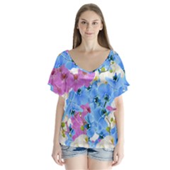 Tulips Flower Pattern Flutter Sleeve Top by paulaoliveiradesign