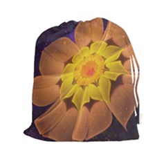 Beautiful Violet & Peach Primrose Fractal Flowers Drawstring Pouches (xxl) by jayaprime