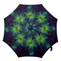 Blue And Green Fractal Flower Of A Stargazer Lily Hook Handle Umbrellas (large) by jayaprime
