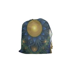 Beautiful Orange & Blue Fractal Sunflower Of Egypt Drawstring Pouches (small)  by jayaprime