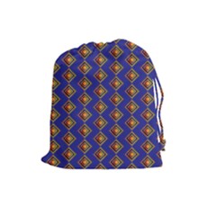 Blue Geometric Losangle Pattern Drawstring Pouches (large)  by paulaoliveiradesign