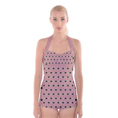 Black Stars Pattern Boyleg Halter Swimsuit  by linceazul