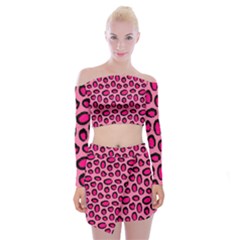 Cute Pink Animal Pattern Background Off Shoulder Top With Skirt Set by TastefulDesigns