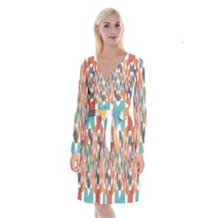 Colorful Geometric Abstract Long Sleeve Velvet Front Wrap Dress by linceazul