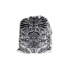 Tattoo Tribal Owl Drawstring Pouches (medium)  by Valentinaart