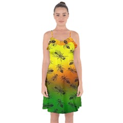 Insect Pattern Ruffle Detail Chiffon Dress by BangZart