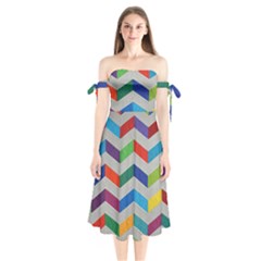Charming Chevrons Quilt Shoulder Tie Bardot Midi Dress by BangZart