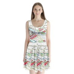 Paris Map Split Back Mini Dress  by BangZart