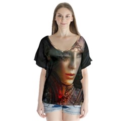 Digital Fantasy Girl Art Flutter Sleeve Top by BangZart