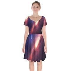 Digital Space Universe Short Sleeve Bardot Dress by BangZart