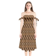 Batik The Traditional Fabric Shoulder Tie Bardot Midi Dress by BangZart