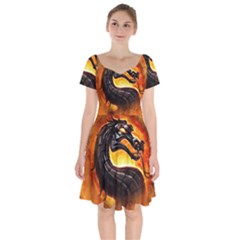 Dragon And Fire Short Sleeve Bardot Dress by BangZart