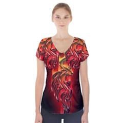 Dragon Fire Short Sleeve Front Detail Top by BangZart