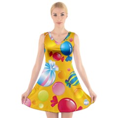 Sweets And Sugar Candies Vector  V-neck Sleeveless Skater Dress by BangZart