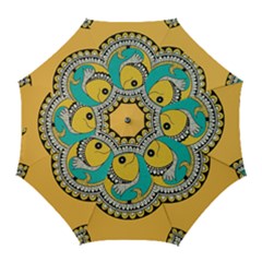 Madhubani Fish Indian Ethnic Pattern Golf Umbrellas by BangZart