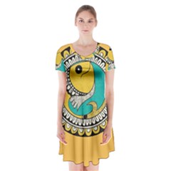 Madhubani Fish Indian Ethnic Pattern Short Sleeve V-neck Flare Dress by BangZart