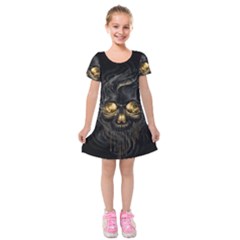 Art Fiction Black Skeletons Skull Smoke Kids  Short Sleeve Velvet Dress by BangZart