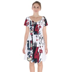 4th Of July Independence Day Short Sleeve Bardot Dress by Valentinaart