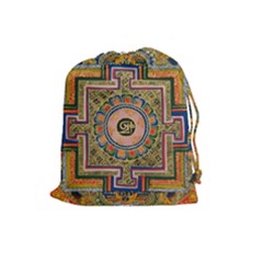 Asian Art Mandala Colorful Tibet Pattern Drawstring Pouches (large)  by paulaoliveiradesign
