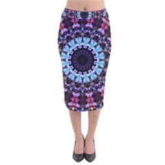 Kaleidoscope Mandala Purple Pattern Art Velvet Midi Pencil Skirt by paulaoliveiradesign